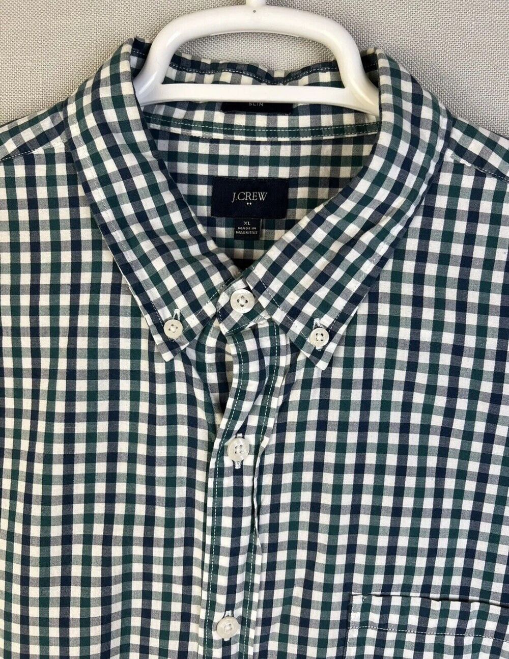 J Crew Button Down Shirt Men's XL Slim Gingham Check Blue White Work Casual